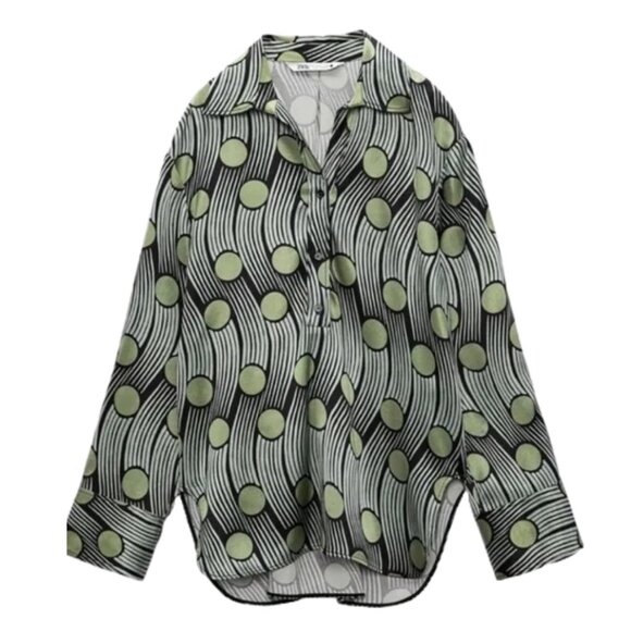 NWOT Zara Printed Flowing Blouse Green Size Small - Picture 4 of 8